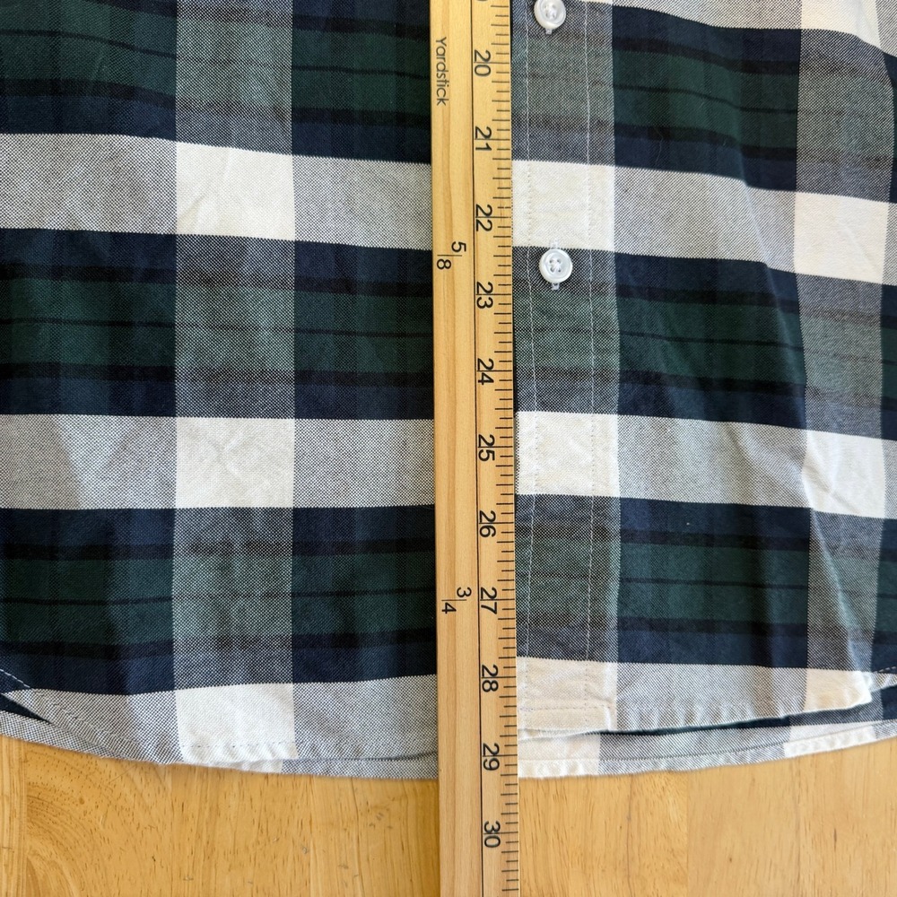 J.Crew OXFORD Mens L Cotton Slim Navy Green White Buffalo Check Plaid C4283 - Picture 8 of 9